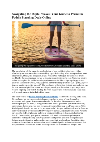 Navigating the Digital Waves Your Guide to Premium Paddle Boarding Deals Online