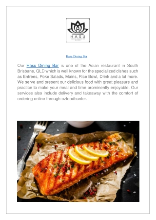 Hasu Dining Bar Restaurant South Brisbane | Order Online