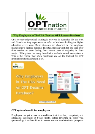 Why Employers in The USA Need An OPT Resume Database