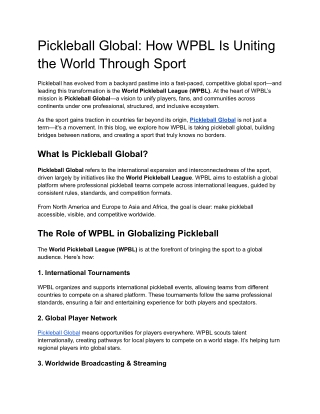 Pickleball Global- How WPBL Is Uniting the World Through Sport