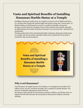 Vastu and Spiritual Benefits of Installing a Hanuman Marble Statue at a Temple