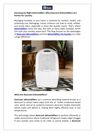 Choosing the Right Dehumidifier Why Desiccant Dehumidifiers Are Perfect for Laundry