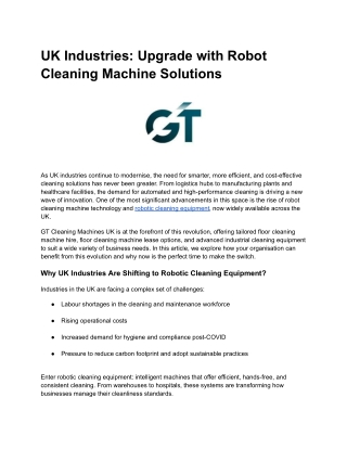 UK Industries - Upgrade with Robot Cleaning Machine Solutions