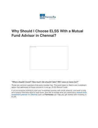 Why Should I Choose ELSS With a Mutual Fund Advisor in Chennai