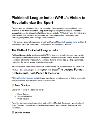 Pickleball League India- WPBL's Vision to Revolutionize the Sport