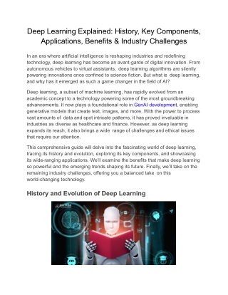 Deep Learning Explained-History, Key Components, Applications, Benefits