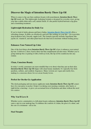 Discover the Magic of Intention Barely There Lip Oil