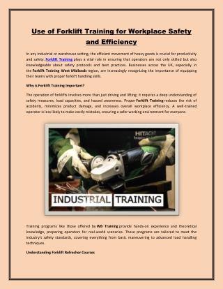 Use of Forklift Training for Workplace Safety and Efficiency