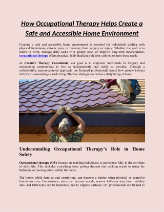 How Occupational Therapy Helps Create a Safe and Accessible Home Environment