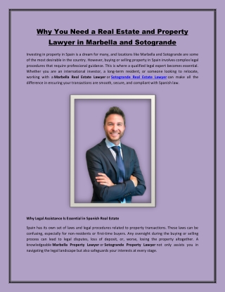 Why You Need a Real Estate and Property Lawyer in Marbella and Sotogrande