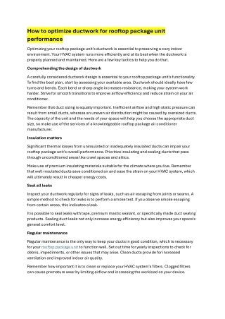 How to optimize ductwork for rooftop package unit performance