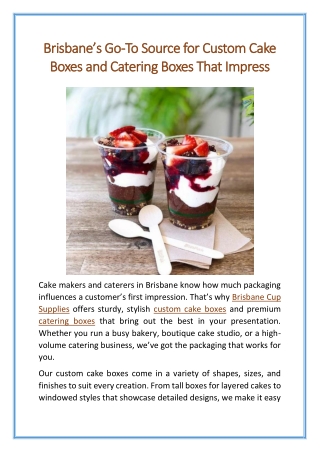 Brisbane’s Go-To Source for Custom Cake Boxes and Catering Boxes That Impress