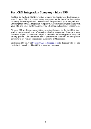Best CRM Integration Company – Idoss ERP