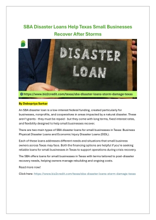 SBA Disaster Loans Help Texas Small Businesses Recover After Storms