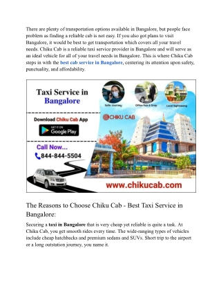 Best Cab and Taxi Service in Bangalore – Reliable, Affordable & Safe