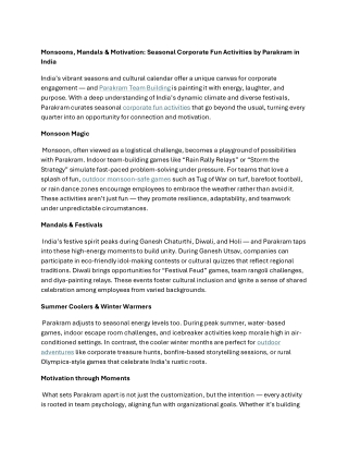 Seasonal Corporate Fun Activities by Parakram in India