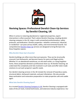 Reviving Spaces Professional Derelict Clean-Up Services by Derelict Cleaning, UK
