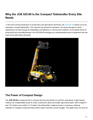 Why the JCB 525-60 Is the Compact Telehandler Every Site Needs