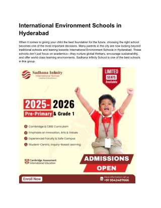 International Environment Schools in Hyderabad