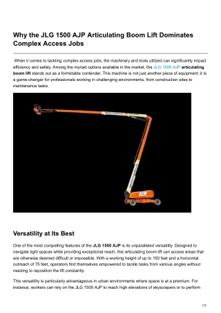 Why the JLG 1500 AJP Articulating Boom Lift Dominates Complex Access Jobs