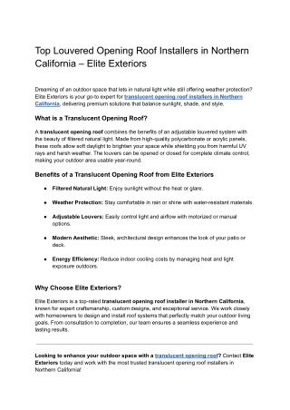 Trusted Translucent Opening Roof Installers in Northern California – Elite Exteriors