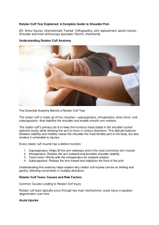 Rotator Cuff Tear Explained: A Complete Guide to Shoulder Pain