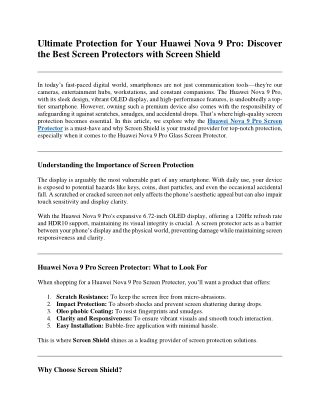 Ultimate Protection for Your Huawei Nova 9 Pro Discover the Best Screen Protectors with Screen Shield