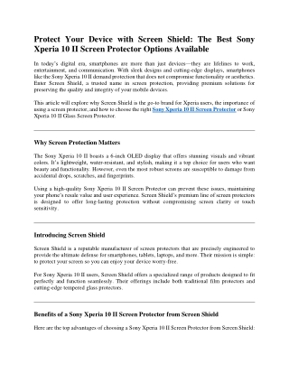 Protect Your Device with Screen Shield The Best Sony Xperia 10 II Screen Protector Options Available