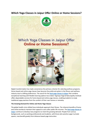 Which Yoga Classes in Jaipur Offer Online or Home Sessions