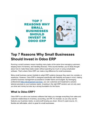 Top 7 Reasons Why Small Businesses Should Invest in Odoo ERP