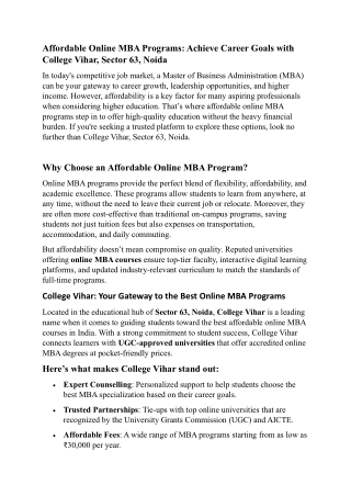 Affordable Online MBA Programs