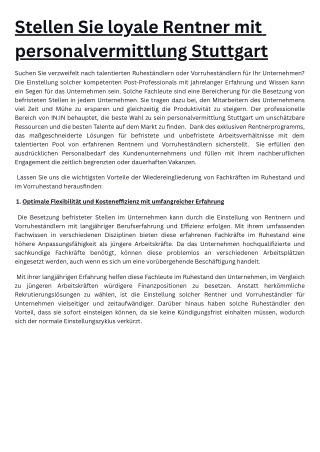 Stellen Sie loyale Rentner mit personalvermittlung Stuttgart