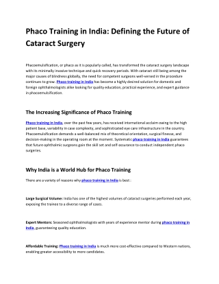 Phaco Training in India