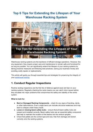 Top 6 Tips for Extending the Lifespan of Your Warehouse Racking System