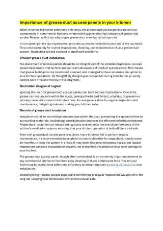 Importance of grease duct access panels in your kitchen