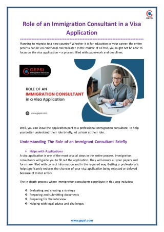 Role of an Immigration Consultant in a Visa Application