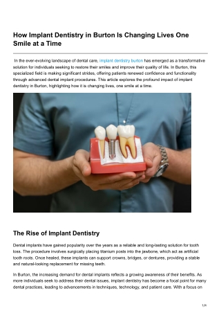 How Implant Dentistry in Burton Is Changing Lives One Smile at a Time