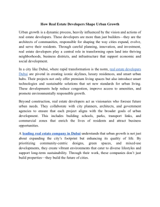 How Real Estate Developers Shape Urban Growth