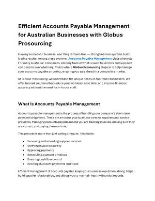 Accounts Payable Management for Australian Businesses with Globus Prosourcing