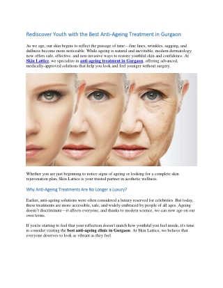 Rediscover Youth with the Best Anti-Ageing Treatment in Gurgaon