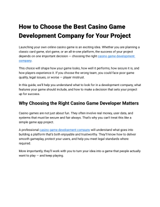 How to Choose the Best Casino Game Development Company for Your Project
