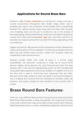 Applications for Round Brass Bars