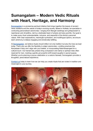 Sumangalam – Modern Vedic Rituals with Heart, Heritage, and Harmony