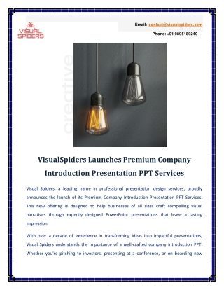 VisualSpiders Launches Premium Company Introduction Presentation PPT Services