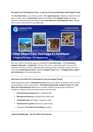 Char Dham Tour Fixed Departure Tours