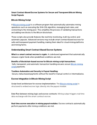 Smart Contract-Based Escrow Systems for Secure and Transparent Bitcoin Mining Script Payouts