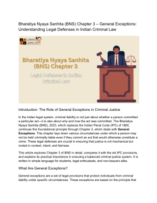 Bharatiya Nyaya Sanhita (BNS) Chapter 3 – General Exceptions_ Understanding Legal Defenses in Indian Criminal Law