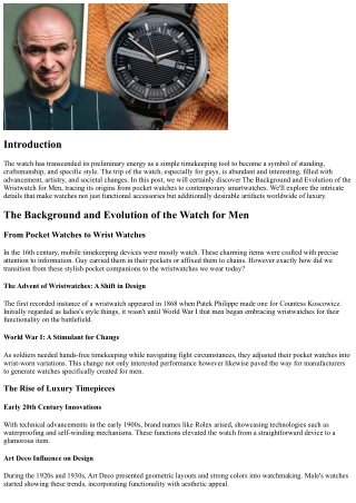 The Background and Advancement of the Wristwatch for Guys