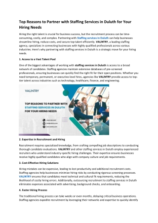 Top Reasons to Partner with Staffing Services in Duluth for Your Hiring Needs