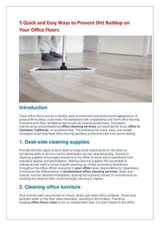 5 Quick and Easy Ways to Prevent Dirt Buildup on Your Office Floors